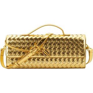 🆕Woven Clutch Purses for Women Gold Leather Evening Bag  Shoulder Handbag